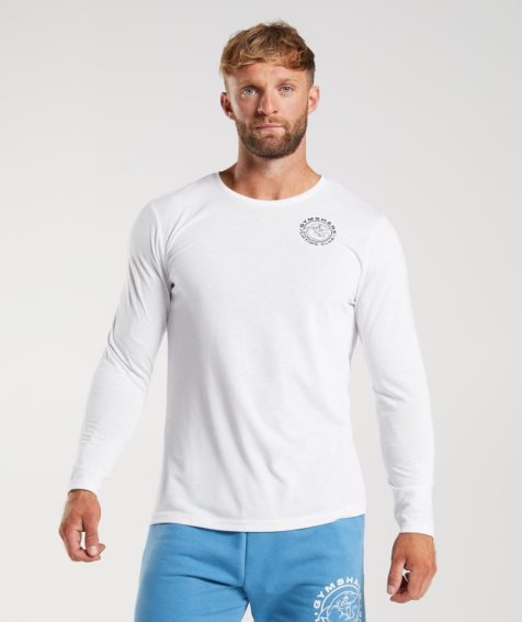 Men's Gymshark Legacy Long Sleeve T-Shirts White | CA 1A805N